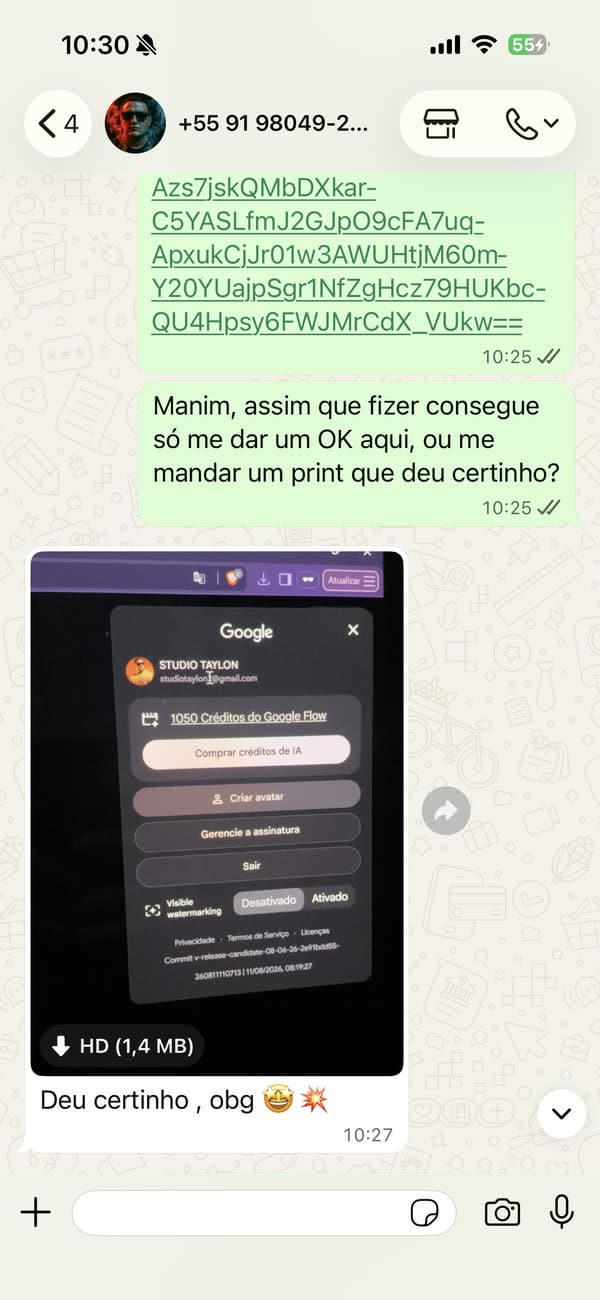 Depoimento 1: cliente mostrando a ativação concluída do Google AI Pro
