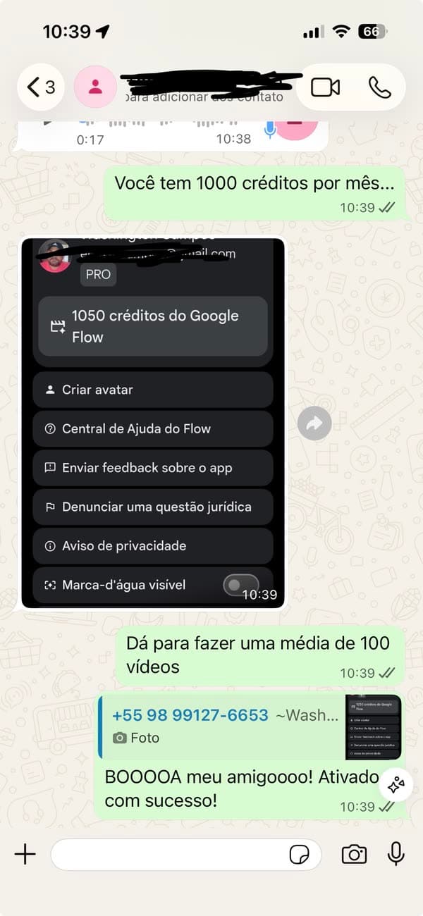 Depoimento 10: cliente mostrando a ativação concluída do Google AI Pro