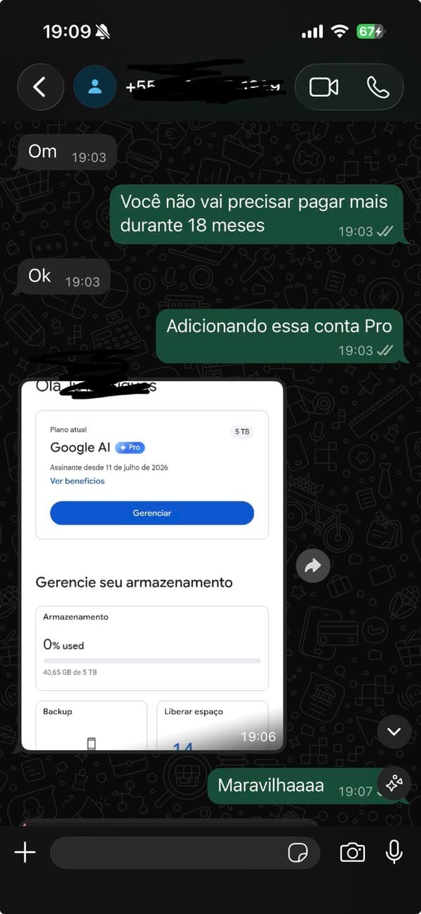 Depoimento 13: cliente mostrando a ativação concluída do Google AI Pro