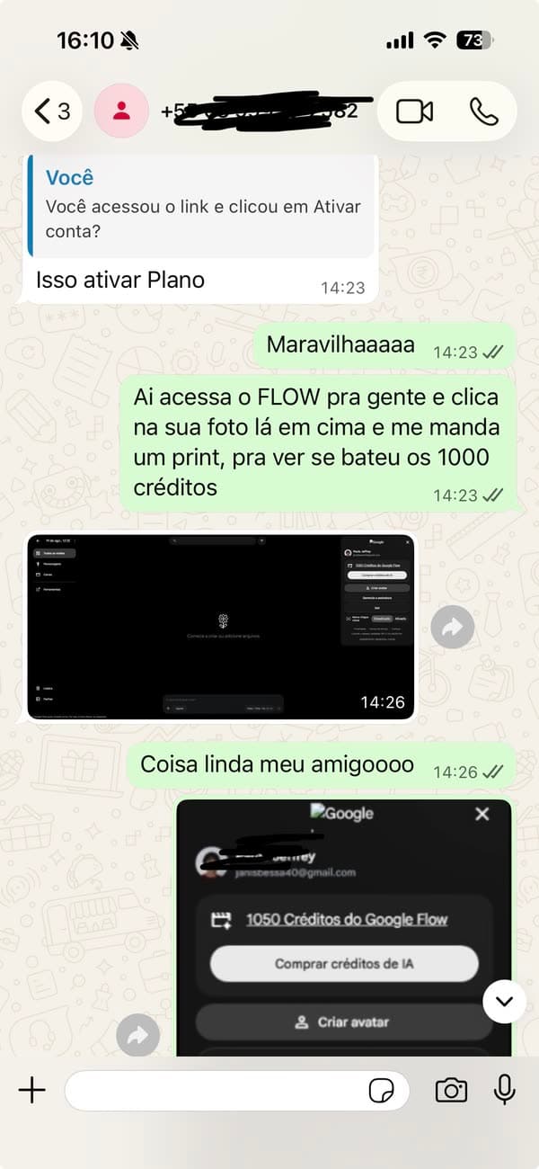 Depoimento 14: cliente mostrando a ativação concluída do Google AI Pro