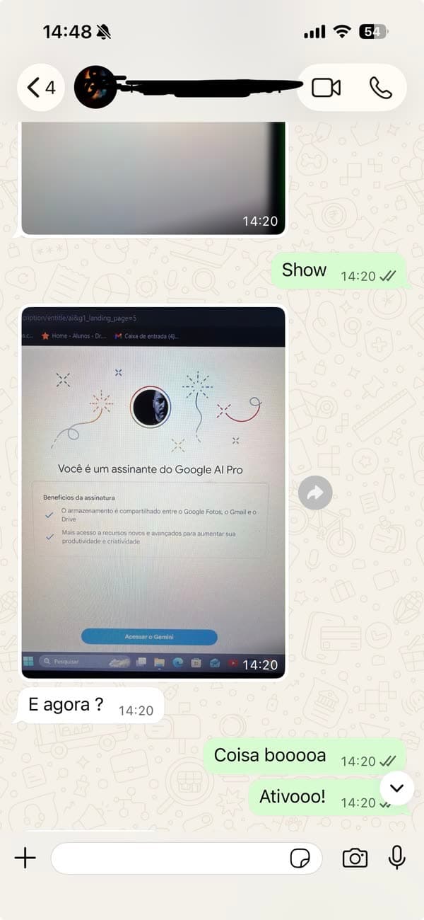Depoimento 22: cliente mostrando a ativação concluída do Google AI Pro