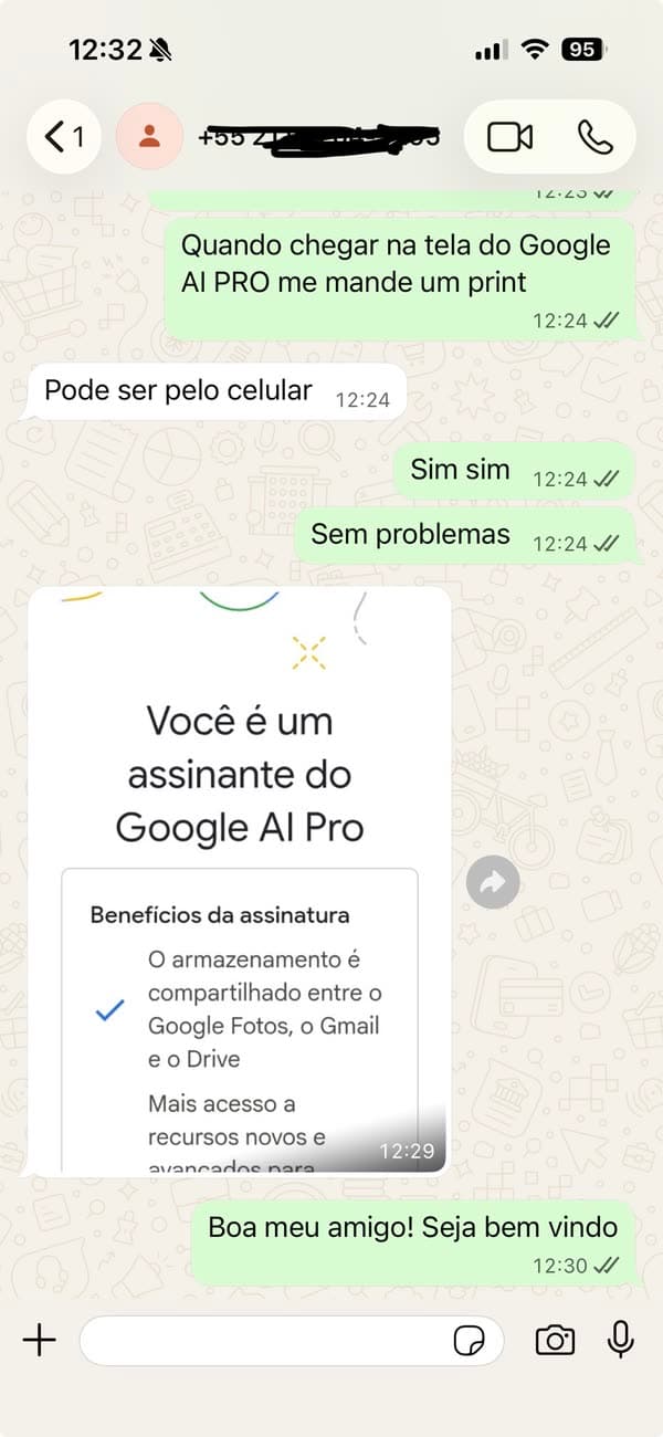 Depoimento 41: cliente mostrando a ativação concluída do Google AI Pro